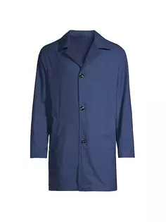 Двустороннее однобортное пальто из кашемира и шелка Kiton, синий