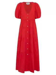 Многоярусное платье макси Cecci из поплина Bird &amp; Knoll, цвет tomato