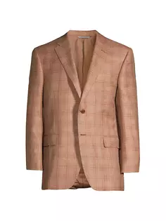 Спортивное пальто в клетку из шерсти и шелка Canali, цвет rust