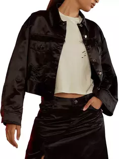 Атласная куртка дальнобойщика с потертостями Cynthia Rowley, черный