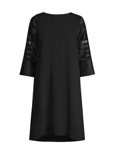 Платье миди из струящегося крепа с прозрачными полосками и осенними акцентами Caroline Rose, черный