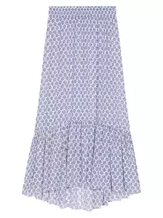 Длинная асимметричная юбка Maje, цвет ecru blue clover monogram