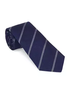 Полосатый шелковый галстук из твила Brunello Cucinelli, синий