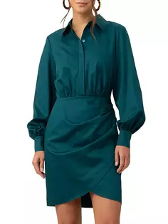 Хлопковое платье-рубашка с драпировкой Kaye Trina Turk, цвет greenwich green