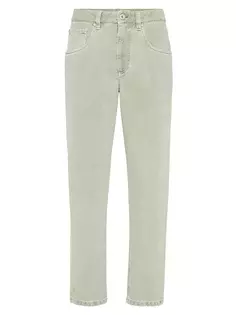 Прямые джинсы из эластичного денима с блестящей закрепкой Brunello Cucinelli, цвет mint green