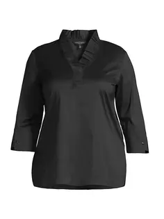 Блуза из хлопковой смеси с рюшами Ming Wang, Plus Size, черный