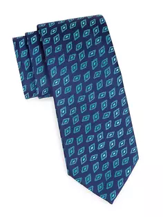 Шелковый жаккардовый галстук с ромбовидными бобами Charvet, синий