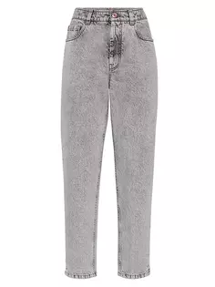 Прямые джинсы из настоящего денима с блестящей окантовкой Brunello Cucinelli, серый