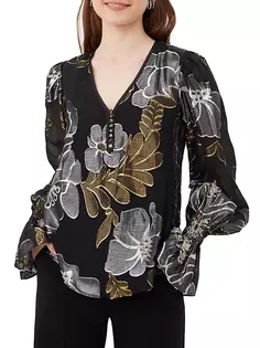 Блузка Kaito из шелковой смеси с цветочным принтом Trina Turk, черный