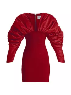 Мини-платье Bodycon с пышными рукавами Hervé Léger, цвет wine