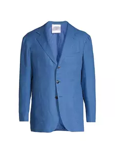Льняное спортивное пальто с тремя пуговицами спереди Kiton, синий