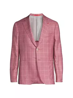Капри на двух пуговицах, спортивное пальто в клетку из шелка и кашемира Isaia, пастельно-розовый