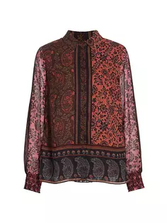 Плиссированная блузка в стиле пэчворк Nicole Elie Tahari, цвет viper taj