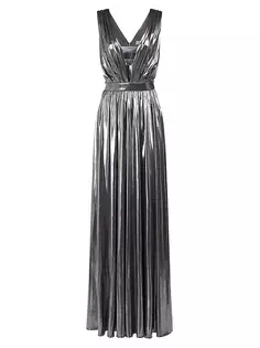 Платье без рукавов цвета металлик с V-образным вырезом Titania Halston, цвет luster