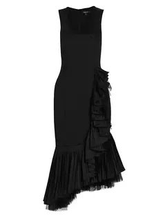 Плиссированное платье макси без рукавов из тюля Badgley Mischka, черный