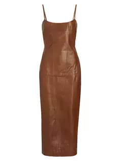 Кожаное платье-миди с корсетным швом Zeynep Arçay, цвет rust