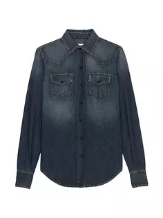 Рубашка в стиле вестерн из темно-синего винтажного денима Saint Laurent, синий