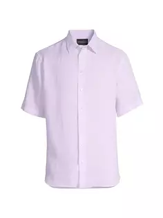 Льняная рубашка с короткими рукавами Emporio Armani, розовый