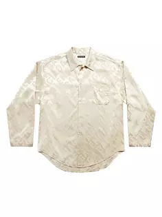 Рубашка большого размера в минималистском стиле с логотипом по всей длине Balenciaga, бежевый