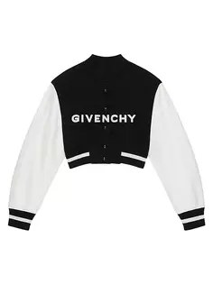 Укороченная университетская куртка из шерсти и кожи Givenchy, белый