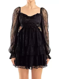 Кружевное мини-платье с цветочным корсетом Endless Rose, черный