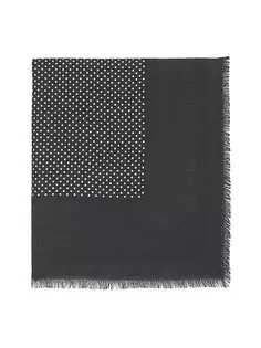 Большой квадратный шарф из шерсти и шелка в горошек Saint Laurent, цвет black ivory