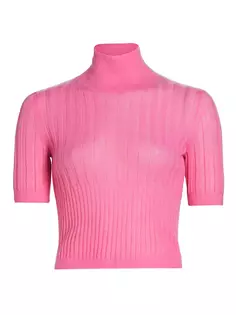 Укороченная блузка с высоким воротником рельефной вязки Zeynep Arçay, розовый