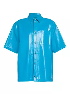 Кожаная рубашка на пуговицах спереди Bottega Veneta, цвет pool