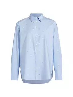 Хлопковая рубашка оверсайз с кристаллами Frame, цвет chambray