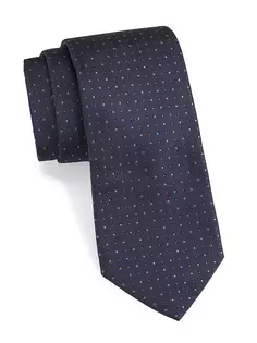 Маленький шелковый галстук в горошек Isaia, темно-синий