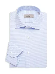 Хлопковая классическая рубашка с узором «гусиные лапки» Canali, синий