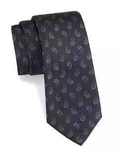 Текстурированный шелковый галстук с пейсли Isaia, синий