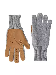 Кашемировые вязаные перчатки с замшевой ладонью Brunello Cucinelli, серый