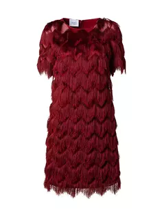 Многослойное мини-платье с бахромой Akris Punto, цвет garnet