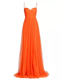 Плиссированное тюлевое платье без рукавов Veria Vera Wang Bride, цвет vibrant orange