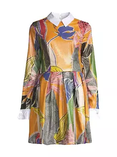 Мини-платье из искусственной кожи с цветочным принтом Stella Jean, цвет orange