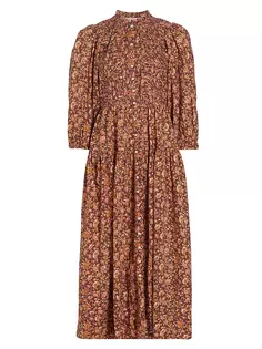 Хлопковое платье-миди Philana с цветочным принтом D Ô E N, цвет auburn mulberry vine floral