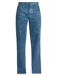 Кожаные джинсы с пятью карманами под деним Bottega Veneta, цвет medium blue denim