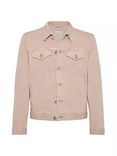Комфортная хлопковая легкая джинсовая куртка с четырьмя карманами, окрашенная в готовой одежде Brunello Cucinelli, светло-коричневый