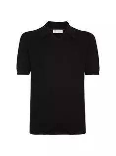 Хлопковая рубашка-поло английской вязки в рубчик Brunello Cucinelli, черный