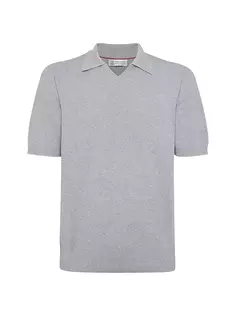 Хлопковая рубашка-поло английской вязки в рубчик Brunello Cucinelli, серый