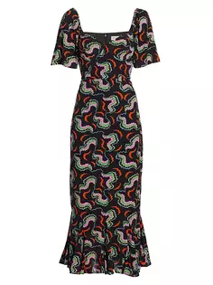 Платье миди Ramona с принтом и рифленым подолом Rhode, цвет soundwave