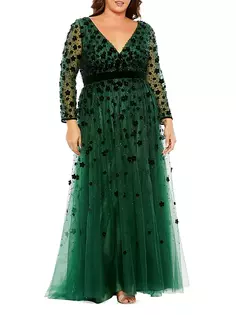 Платье из тюля с бархатным цветком Mac Duggal, цвет emerald