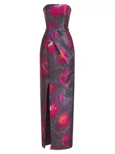 Платье-колонна без бретелек с цветочным принтом Lucienne Kay Unger, цвет aubergine