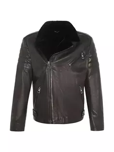 Мото куртка из кожи наппа с короткой короткой шерстью ягненка Gorski, черный