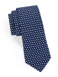 Шелковый галстук с принтом «Бегемот» Ferragamo, темно-синий