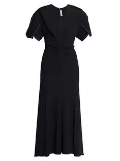 Платье миди со сборками и короткими рукавами Victoria Beckham, черный