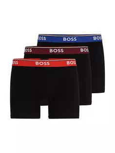 Тройная упаковка трусов-боксеров из эластичного хлопка с поясами с логотипом Boss, красный
