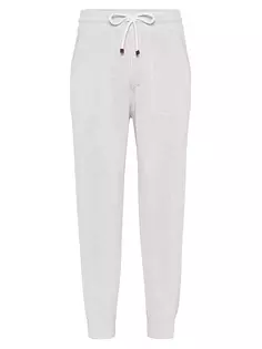 Хлопковые брюки английской вязки в рубчик с манжетами на молнии Brunello Cucinelli, серый