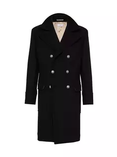 Полубортное пальто из натуральной шерсти и кашемира из двойной ткани с металлическими пуговицами Brunello Cucinelli, черный